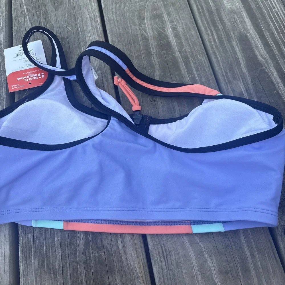 NWT Sports Illustrated Women's Athletic Bikini Top Zipper Removable Pads Size M